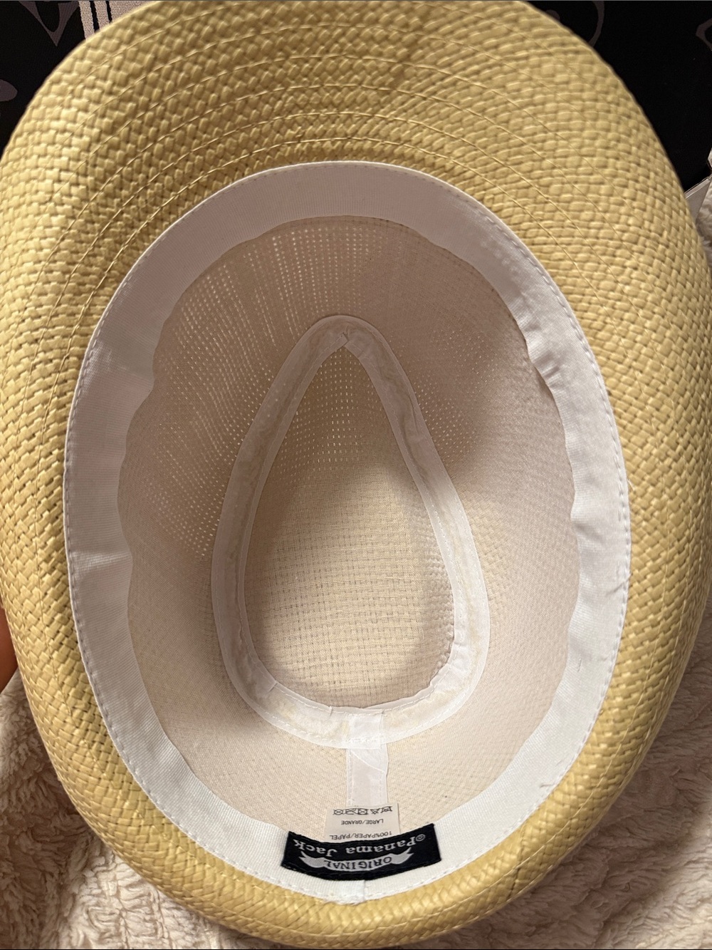 Panama Jack Beige Straw Fedora w/ Navy & White - Picture 5 of 7